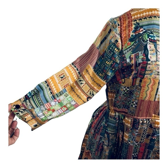 Vintage Style Boho Patchwork Midi Dress Long Sleeve L - Picture 7 of 16